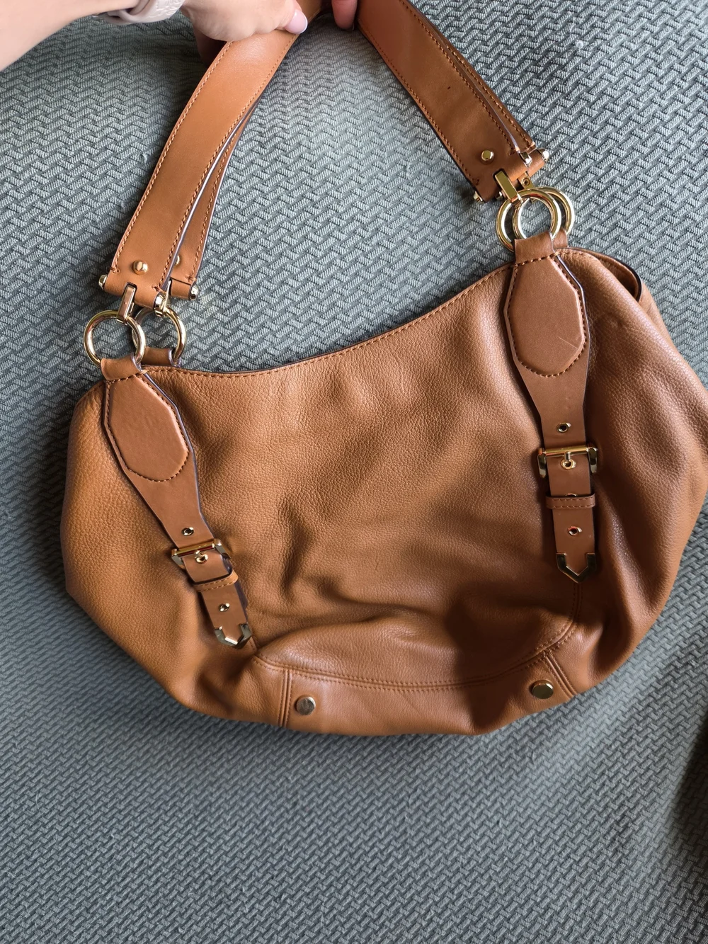 Michael Kors Cognac Pebbled Leather Shoulder Bag with Gold Hardware